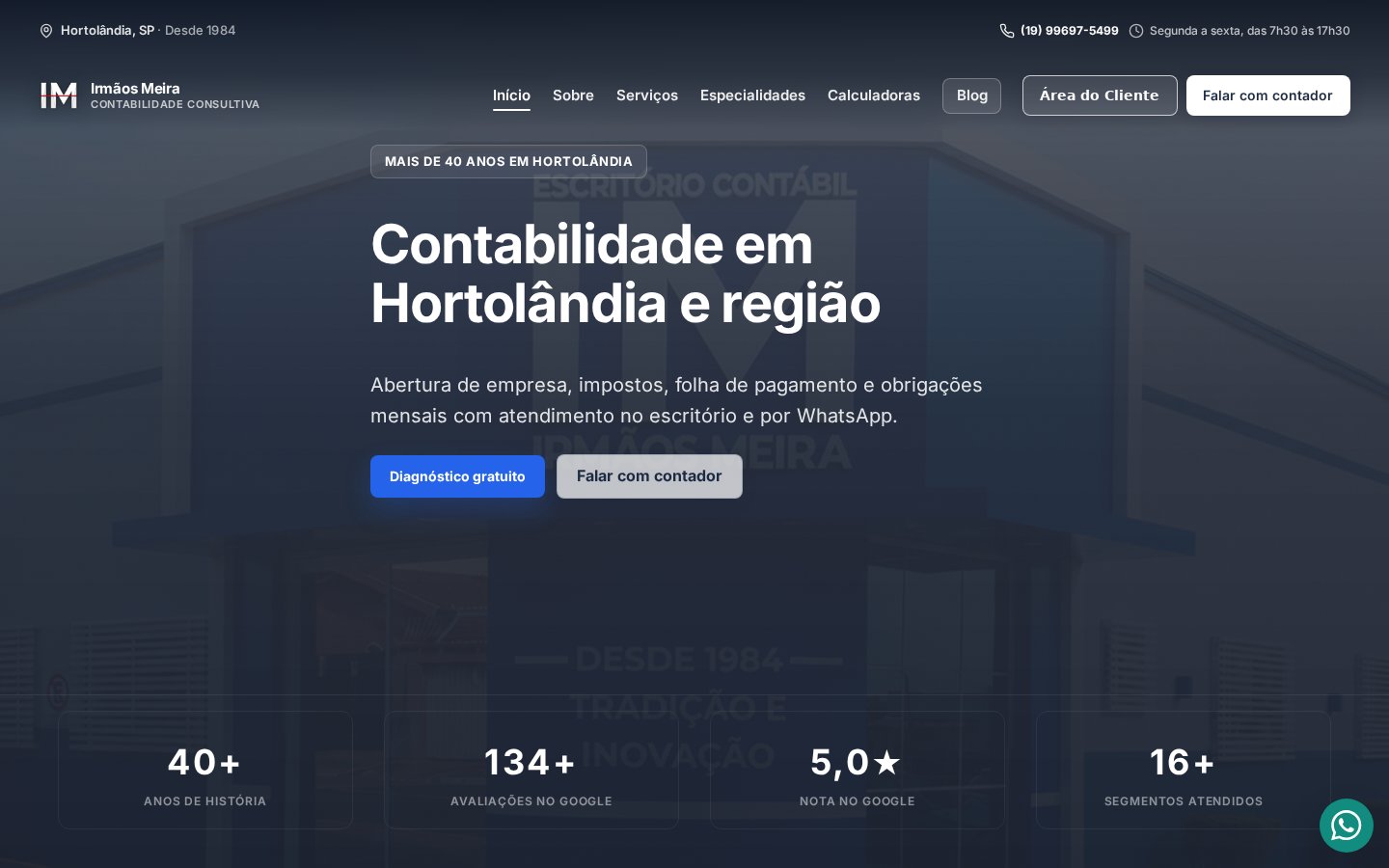 Site institucional dos Irmãos Meira, projeto desenvolvido pela TKCode